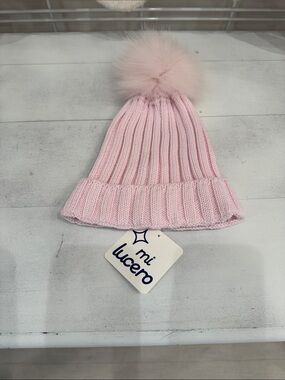 NWT Mi Lucero Toboggan Hat with Pom, Pink, Size 4